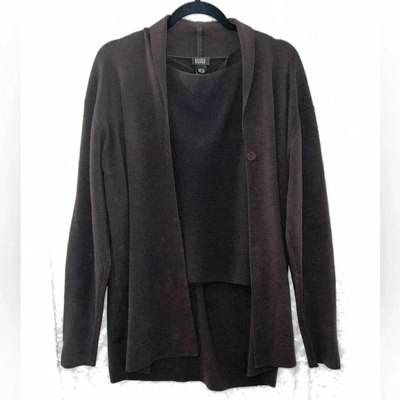 Eileen Fisher Taupe 100% Wool Twin Set Cardigan Sweater Size Medium - Picture 3 of 6